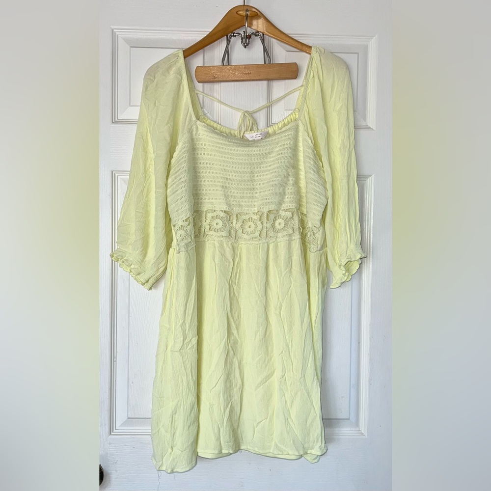 LC Lauren Conrad Boho Smocked Crochet Mini Dress Light Highlighter Yellow Sz 2X